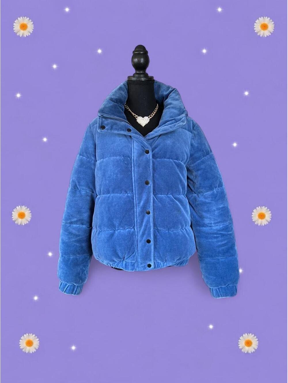 Vintage Y2K DKNY Sport Velour Blue Quiet Luxury Puffer Jacket size small 💙